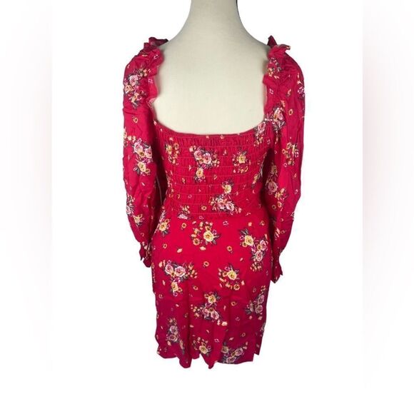 Velvet Torch Women’s Red Ditsy Floral Long Sleeve Ruffle Smock Inset Dress Sz: S - Picture 3 of 8